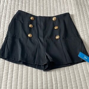 Cupshe Black High Waist Shorts with Gold Buttons. New with tags ,side zipper.